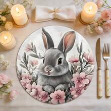 4pcs Spring Rabbit Tableware Set, Polyester Round Placemats, Hand Wash, Non-Slip, Washable, Easter Flower & Rabbit Pattern, Suitable For Home, Kitchen, Party, Restaurant Decor, Size 15 Inches - Multicolor - View 8