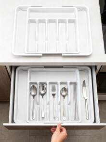 1pc Adjustable Silver Cutlery Storage Box, Expandable Plastic Drawer Divider, Suitable For Kitchen And Dining Room Storage, Kitchen Drawer Separator Cutlery Organizer Box, Household Cabinet Built-In Partition Chopsticks Utensils Rack, Kitchen Supplies Storage, Kitchen Cabinet Chopsticks Cutlery Organizer, Knife Fork Spoon Separator Tray - Multicolor - View 6