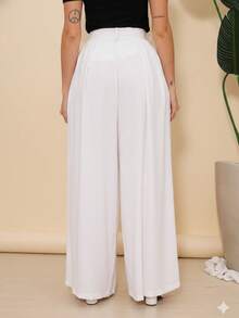 Women's Wide Leg High Waist Wide Leg Pants - Putih - View 5