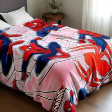 Marvel Spider-Man Themed Flannel Blanket, With Dense Spider-Man Figures And Web Elements, Strong Visual Impact, Main Colors Are Red, Blue And White, Warm And Soft, Can Be Used As Sofa Cover, Nap Blanket, Bedding Decor Blanket, Etc. - Multicolor - View 6