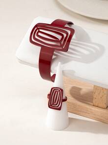 Bộ 2 vòng tay và nhẫn kim loại rỗng hình học cổ điển có thể điều chỉnh, thích hợp đeo hàng ngày và dự tiệc, quà tặng cho phụ nữ - Đỏ - Xem 6