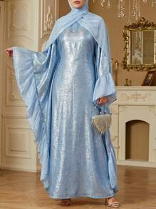 Solessence Liyacollection 闪亮蝴蝶长袍，场合长袍，派对礼服，休闲长袍，日常礼服，端庄时尚长袍，卡夫坦长袍 - 淺藍色 - 查看 2