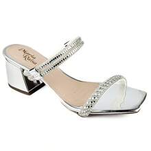 Sandália Feminina Salto Bloco Baixo 2 Opção - Leve e Confortável nas cores Prata, dourado, bronze, preto, branco e café - Prata - Visão 1