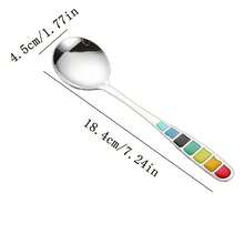 1/3/6/12 Pcs 7-Color Enamel Stainless Steel Soup Spoons, Household Long Handle Dining Spoons, Western Style Soup Spoons, Round Spoons And Rainbow Spoons, Dessert Spoons And Honey Spoons (Handle Colors Are Hand-Glued, Nearly Perfect), 1pc/3pcs/6pcs/12pcs - Multicolor - View 10