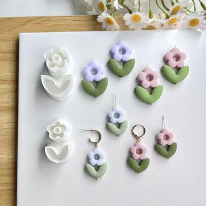 Flower Shaped Polymer Clay Earring Cutter With Hole Punch, High Precision Drilled Clay Mold For Earrings, Brooches, Pendants, Polymer Clay Or Ceramic Arts