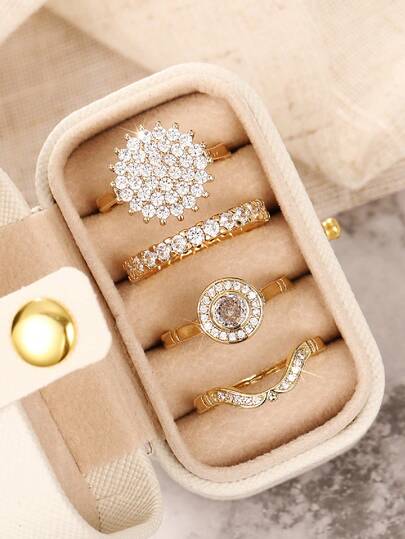 4 Stücke Mode Kubikzirkonia Ringe mit Box für Frauen für Hochzeit Verlobung Jahrestag Party Schmuck Valentinstag Geschenk