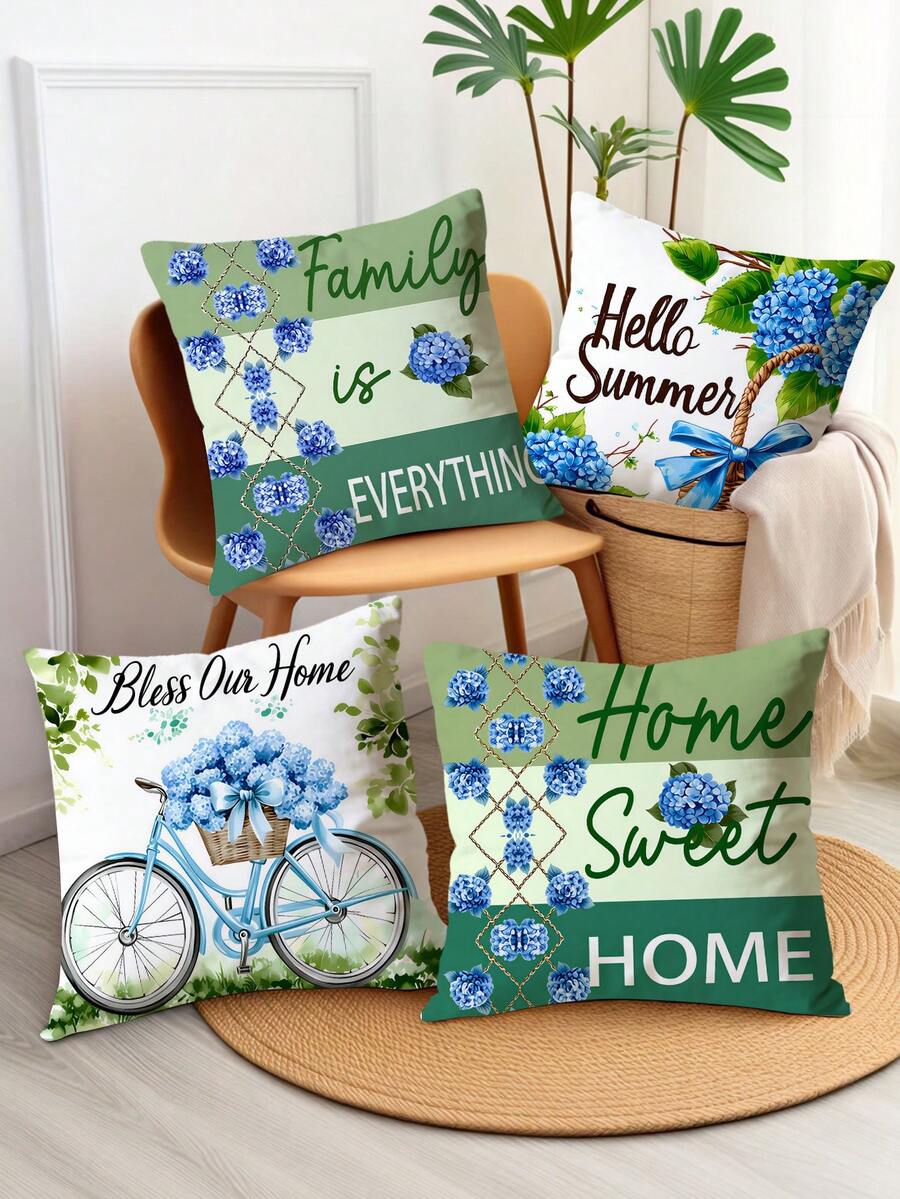 4pcs Minimalist Bohemian Geometric Floral Abstract Print Pillow Covers, Suitable For Various Room Pillows And Cushions, Home Decor, Bedroom Decor, Holiday Decor, Party Decor (No Pillow Insert) (No Embroidery) (Multiple Sizes) (Single-Sided Print)