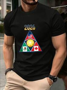 Men's Soft Cotton T-Shirt With 2026 World Cup Design (USA, Mexico, Canada), Ideal For Soccer Fans And Travelers, Perfect Gift For Soccer Lovers, Men's Christmas Costume, Lightweight And Breathable Short Sleeve T-Shirt For Summer - 黑色 - 查看 6