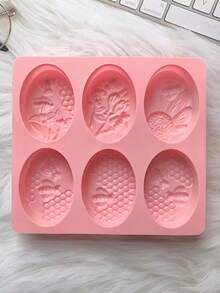 1pc 6-Cavity Silicone Oval Bee Shaped Soap Mold, 3D Handmade DIY Soap Mold - Pink - View 10