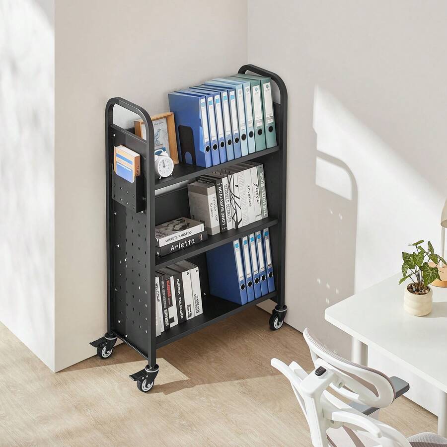 Office Storage Cart - V-förmig, Schwarz, 330 Lbs, Dreilagig, Groß, 3 Zoll - View 1