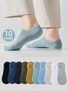 10 Pairs Men's Round Toe Ankle Socks, Suitable For Daily Wear - Multicolor - View 7