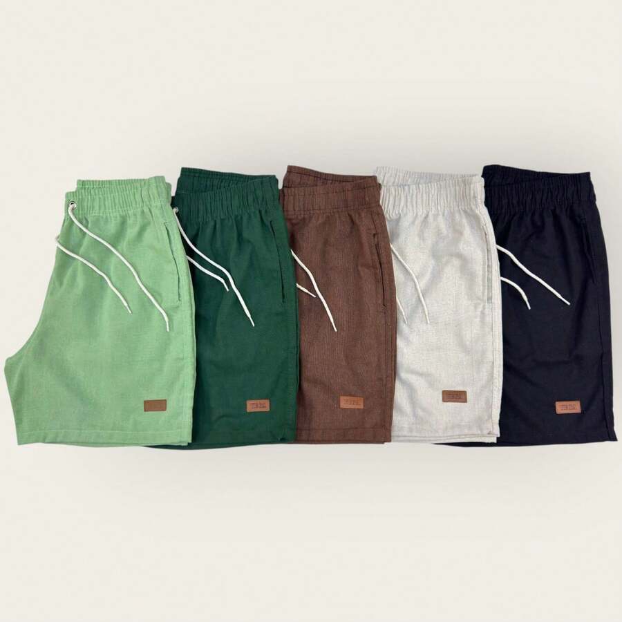 Kit 5 Bermuda Cargo Premium Linen Shorts Mauricinho Men's Casual Basic Comfortable Specific Colors, White, Black, Brown, Military Green (Colorful) - 薄荷綠 - 查看 1