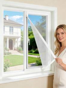 White Zipper Window Screen Set, No-Drill Hook & Loop Install, Breathable Mosquito Net, Removable & Reusable For Home Windows - White Zipper Screen - View 1