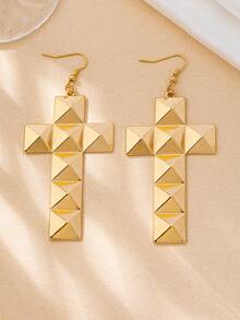 1 Pair Exaggerated Cone-Shaped Cross Earrings, Fashionable European And American Style Suitable For Women's Daily, Party And Holiday Wear - Yellow Gold - View 3