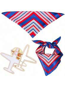 5pcs/Set Holiday Themed Flight Attendant Hat, Scarf, Brooch, Gloves, Glasses, Cabin Crew Cosplay Accessories, Stewardess Outfit Attire - Multicolor - View 3