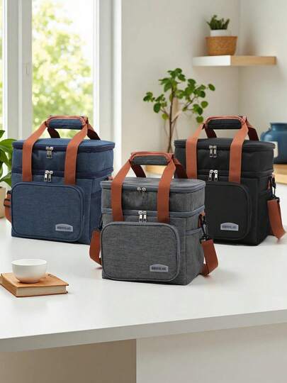 Fashionable Insulated Cooler Bag] Large Capacity 1pc Insulated Picnic Cooler Bag - Double Layer, Fashionable Crossbody, Thickened Thermal Lunch Tote, Outdoor Food Preservation Handbag With Shoulder Strap