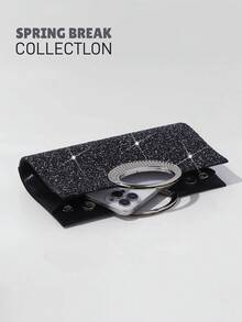 [US-Based Shipping]Glitzy Evening Bag With Circular Metal Handle Luxury Clutch Purse For Bridesmaid Elegant Rhinestone Handbag For Graduation Dance Red Carpet Event Formal Occasion Women Fashion Bags Party Accessories,Tote Bags For Women, Backpacks For Women, Purses Shoulder Bag, Make Up Bags, Luggage Sets For Women, Crossbody Bags For Women, Purse Accsesories, Clutch Purse For Women, Travel Essential, Cruise Essentials, Summer, Bags For Women, Travel Essentials For Women, Beach Essentials, Wedding Items - 黑色 - 查看 10