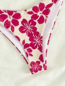 2026 New European And American Women's Beach Vacation Fashion Swimwear Set, Sexy Floral Print Halter Neck Tie Two Pieces Bikini Set, Casual Beach Party Outfit - Multicolor - View 6