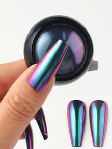 1盒紫蓝渐变色指甲粉，Y2K金属镜面效果颜料粉，高光泽变色指甲闪粉，美甲装饰用品 - 彩色 - 查看 6