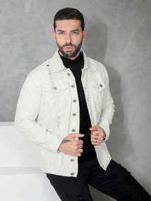 Men's High Quality Winter Premium Denim Jacket - Cream - View 5