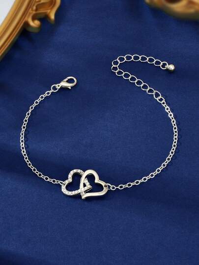 1 pieza Pulsera exquisita con cadena de plata, decoración de strass con dije de corazón, joyería de aniversario y compromiso