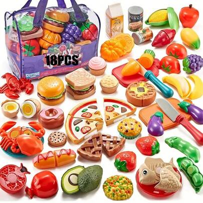 Marphy 25pcs Funny Cutting Food, Fruit & Vegetable Toys, Pretend Play Food Toy Set, Suitable For Early Basic Skills Development, Children's Party Favors, Birthday Party Gifts, Christmas & Thanksgiving Gifts