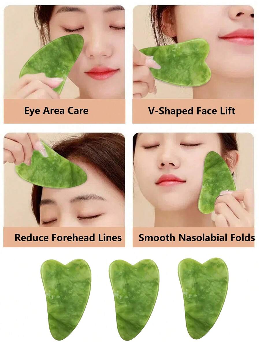 天然石刮痧板，绿色刮痧板，手工天然石刮痧板 - 传统刮痧工具，面部及身体按摩器，面部护理工具，男女皆宜的自理礼品