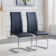 MUUOKY 2026 New Dining Chairs Set Of 2, Modern Faux Leather Upholstered Dining Room Chairs With Thick Cushioned Seat And Backrest, Sturdy Metal Legs Kitchen Side Chairs For Small Space Apartment And Living Room, Easy Assembly, Perfect For Christmas And Thanksgiving Decor - 黑色+銀色 - 查看 2