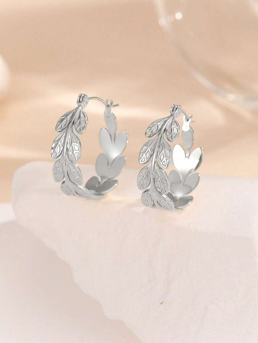 1对银叶形耳环，优雅低调，是婚礼和约会的必备单品 - 金色 - 查看 1