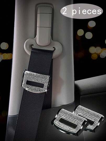 2pcs/Set Rhinestone Safety Belt Adjuster, ABS Plastic Material, Artificial Diamond Car Seat Belt Positioner, Glass Diamond Safety Belt Adjuster, Gift For Drivers