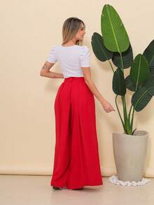 Women's Wide Leg High Waist Wide Leg Pants - Red - View 10