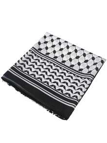 1pc Rhombus Pattern Bohemian Polyester Scarf, All Season - Black - View 3