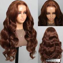 28 Inch Body Wave Lace Front Wigs Human Blended Hair Pre Plucked Glueless Wigs 13x4 HD Body Wave Lace Front Wigs Human Blended Hair For Women 180% Density Lace Closure Wigs Brown - Brown - View 5