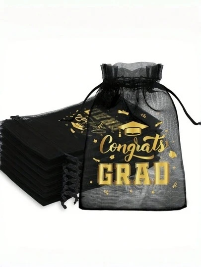 20/10 chiếc - Túi quà tốt nghiệp bằng vải organza dành cho khóa 2026, túi quà tặng dây rút màu đen vàng chúc mừng tốt nghiệp, túi đựng kẹo bằng lưới trong suốt số lượng lớn dùng cho tiệc tốt nghiệp trung học, đại học và trang trí bàn lễ.