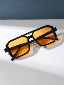 Kacamata Aviator Persegi Panjang Retro Unisex, Kacamata Mengemudi Klasik Pelindung UV untuk Perjalanan Luar Ruangan dan Liburan Pantai - Jeruk - View 4