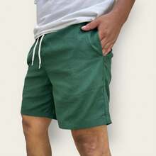 Premium Linen Shorts Bermuda Men's Casual Basic Comfortable - Army Green - View 2