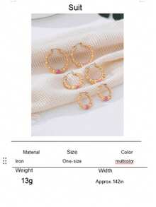 3对复古奢华粉色撞色扭纹竹节结C形耳环套装，适合日常佩戴和度假 - 彩色 - 查看 6