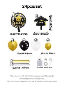 24 piezas/Set Decoración de fiesta de graduación con globos, globos de lámina de aluminio "GRADUADO" de 18", adecuados para decoraciones de fiesta de graduación 2026, mini globos de lámina de aluminio con forma de gorra de graduación negra para decoración de ceremonia de graduación, decoraciones de arco de globos con tema de graduación - Ver 2