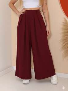 Women's Wide Leg High Waist Wide Leg Pants - 紫紅色 - 查看 1