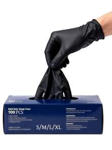 100/50 双装一次性黑色丁腈手套，防水家用清洁手套，适用于家庭清洁、浴室清洁、美甲和美发。 - 多色 - 查看 2