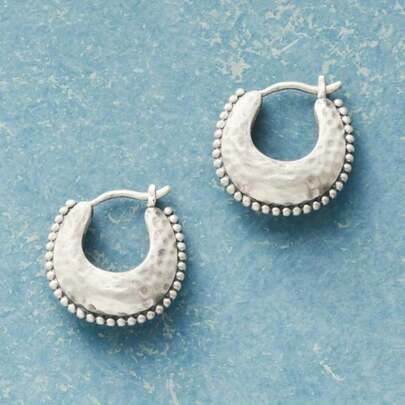 Crescent Moon Shaped Hammered Copper Bead Drop Earrings