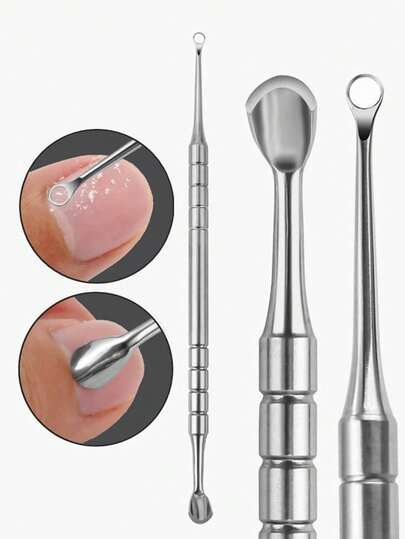 1pc Premium Silver Stainless Steel Manicure Angled Cuticle Pusher Tool, Suitable For Nail Technicians To Wear In Salons For Pushing And Removing Nails