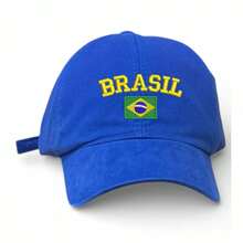 Unisex Dad Hat In 100% Cotton Twill With Curved Brim, Custom Embroidered "BRAZIL" With Brazilian Flag - Màu xanh lam - Xem 1