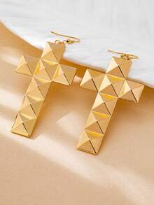 1 Pair Exaggerated Cone-Shaped Cross Earrings, Fashionable European And American Style Suitable For Women's Daily, Party And Holiday Wear - Yellow Gold - View 7