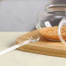 玻璃蜂蜜罐，带勺盖，蜂蜜瓶，蜂蜜容器分配器，番茄酱容器，油醋汁罐 - 無色 - 查看 4