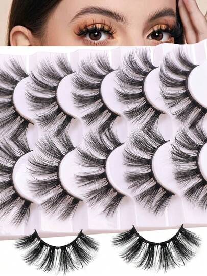 5 Pairs Synthetic False Eyelashes, European And American Curled, Multi-Layered, Messy Look