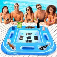 1pc Large Floating Card Table, 4ft Floating Swimming Pool Card Game Table With Waterproof Playing Cards, Inflatable Card Game Tray Accommodates 4-6 People, Adult Inflatable Swimming Pool Bar, Summer Swimming Pool Accessories Inflatable Fruit Cup Holder & Ice Bucket Tray, Suitable For Beach Resort, Cruise, Lake House, Pool Side, Camping & Recreation - Nhiều màu - Xem 11