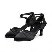 1 Pair Latin Dance High Heels, Rhinestone Silk Soft Bottom Low-Top Standard Cha Cha Rumba Training Performance Dance Shoes - Black - View 13