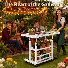 Heavy-Duty Height-Adjustable Multi-Functional Garden Workbench | Metal Frame, Large Worktop, With Four Braked Casters, Suitable For Offices, Bedrooms, Patios, Gardens/Gardens, Etc. Durable And Easy To Clean, Can Be Used As A Planter Table Or Outdoor - 黑色 - 查看 4