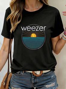 Camisetas Hombre Largas De Vestir Clasicas 100% Algodón Elegante Negro Estilo Retro Tema Weezer Elementos Sol Horizonte Gráfico Geometría Público Fanáticos Música Rock Alternativa Atmosfera Nostalgia Juventud Casual - Negro - Ver 1